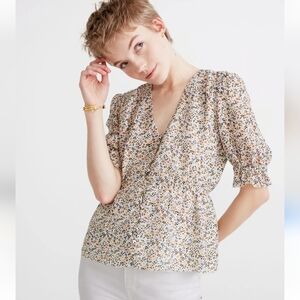 Madewell Silk V-Neck Peplum Popover Top in Fieldwalk Floral Size Small
